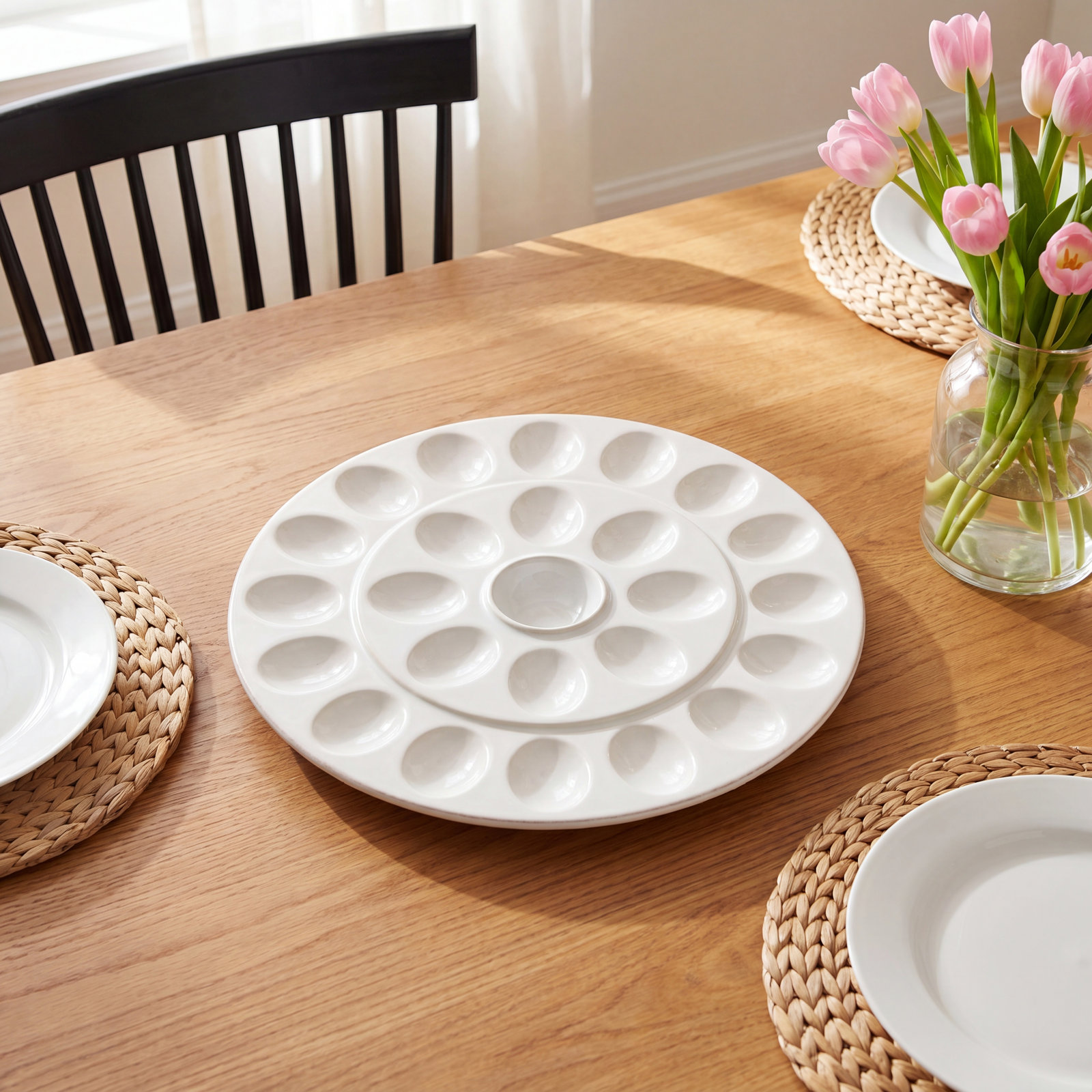 Cook & Host Round Egg Platter, White
