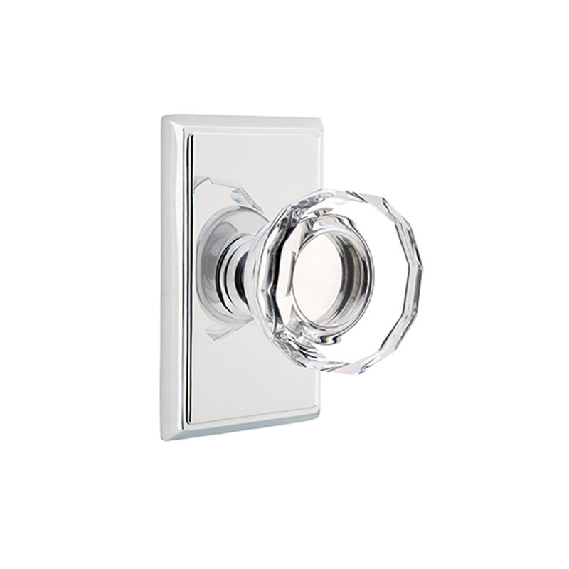 Ensemble de boutons d'intimité Emtek avec rosette rectangulaire et bouton en verre Lowell, Chrome poli