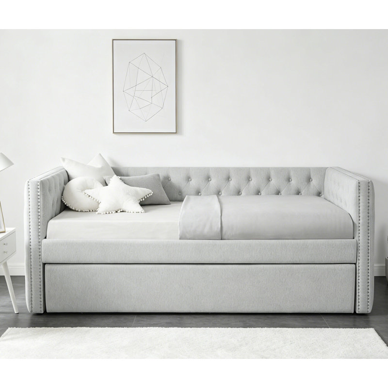 Luxurious 1Pc Modern Daybed Button Tufted Nailhead Trim Bedroom Living Room Furniture