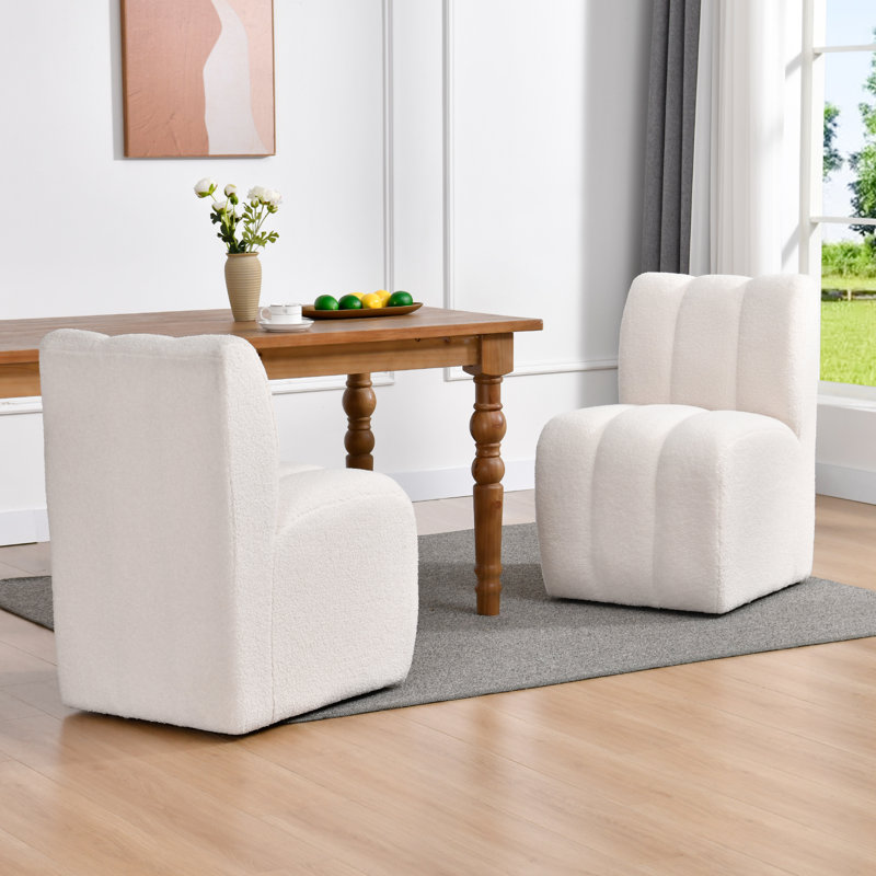 Channelle 20.4" Wide Modern Bouclé Upholstered Rolling Dining Chairs, 2
