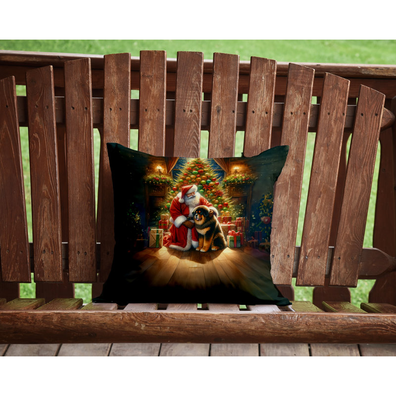 Coussin Tibetal Mastiff and Santa Claus, H 14 po x l 14 po