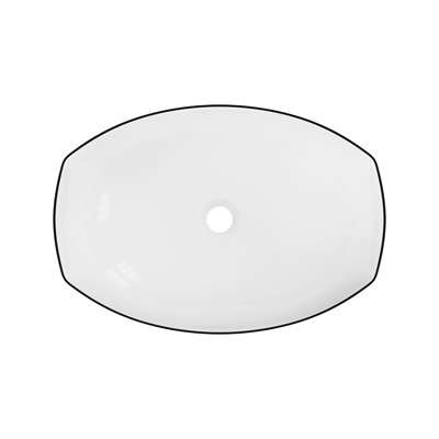Deervalley 22" X 16" Boat-Shaped Ceramic White Vessel Sink Bathroom Sink With Black Striped Edges