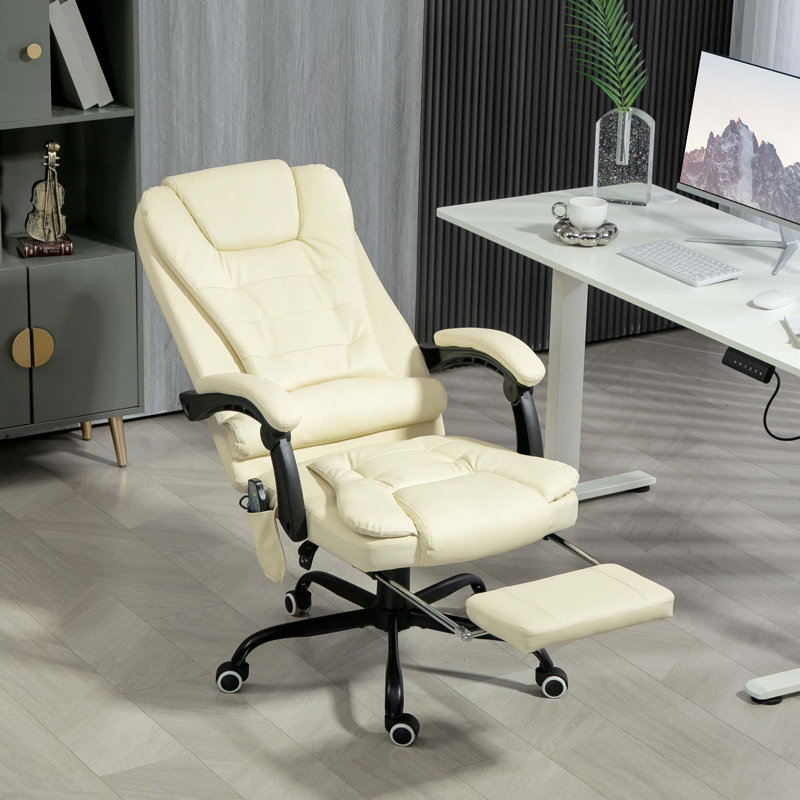 Fauteuil de massage vibrant à 7 points, fauteuil d'ordinateur à haut dossier avec support lombaire, repose-pieds, dossier inclinable, hauteur réglable