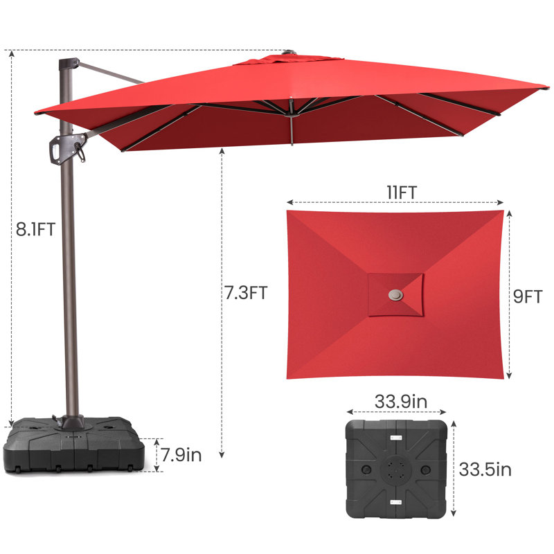 11' × 9' Outdoor Cantilver Umbrella With Weighted Base, Rouge