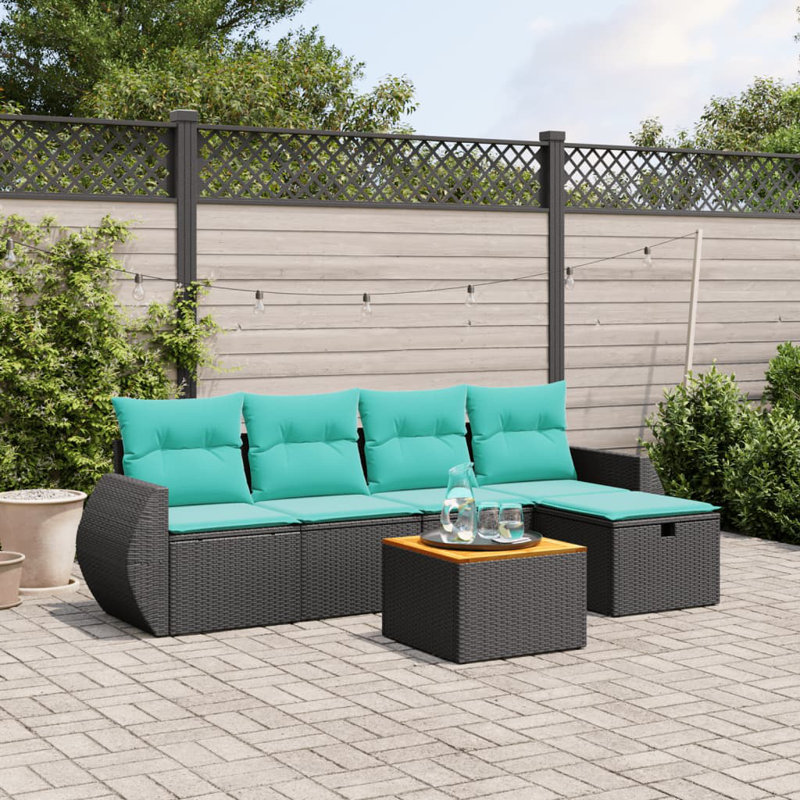  Ensemble de canapé de patio 6 pièces avec coussins en rotin de polyester gris, Bleu clair, Noir