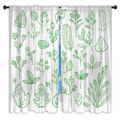 Rideaux vert obscurcissant et obscurcissant Green Botanical Illustration - 2 panneaux