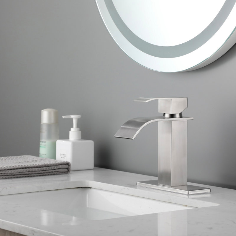 Robinet pour salle de bain à poignée simple en acier inoxydable, bec en nickel brossé pour robinet de lavabo élégant