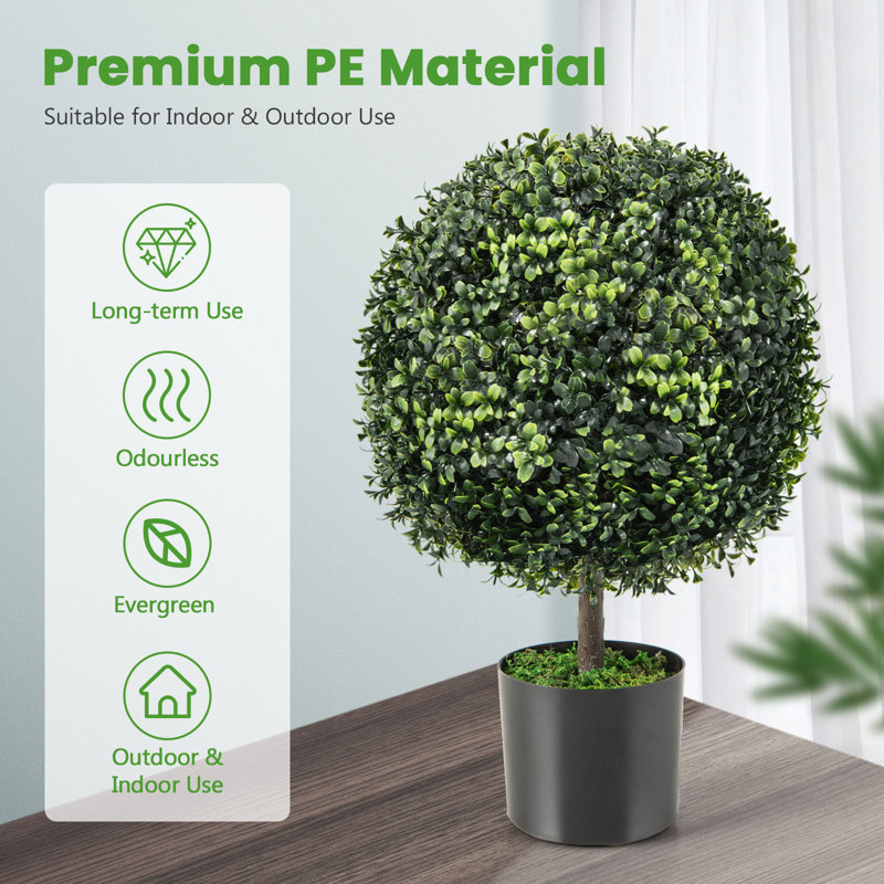 22" Green Artificial Boxwood Topiary Ball in Black Pot