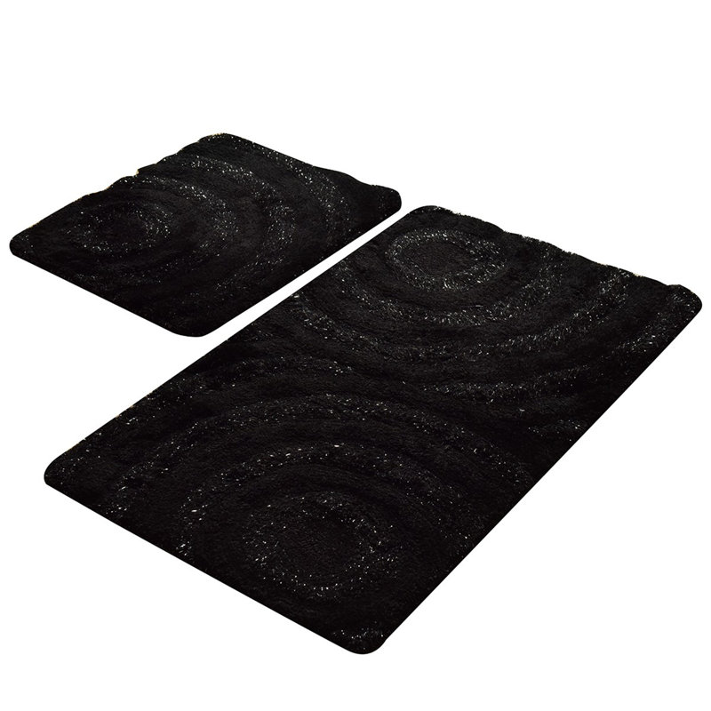 Ensemble de tapis de bain en acrylique de haute qualité (2 pièces), noir et anthracite, 19,7 po x 23,6 po et 23,6 po x 39,4 po | 100% acrylique, antibactérien, antidérapant, lavable à la machine | Élégant et fonctionnel pour les salles de bain