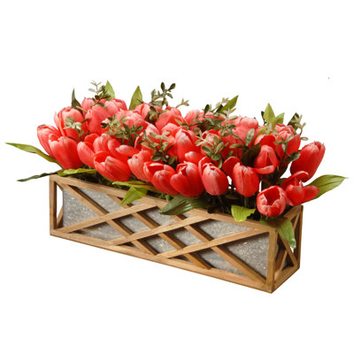 Pot à fleurs 20 po avec tulipes roses The Holiday Aisle®