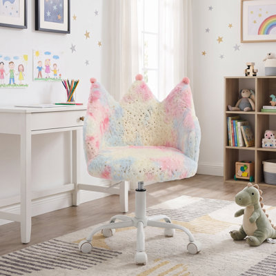 Chaise pivotante en forme de couronne pour enfants - Tabouret à roulettes réglable en hauteur avec coussin moelleux et tissu Sparkle - Siège de chambre à coucher ou de salle de jeu