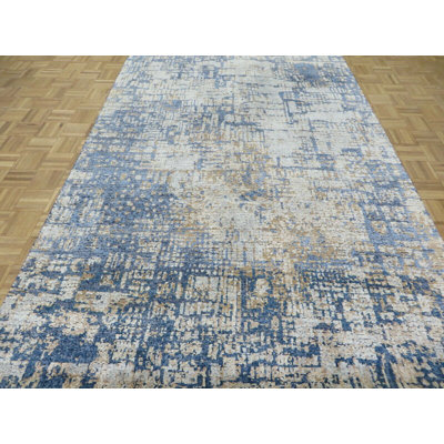 Tapis oriental bleu abstrait noué à la main 5 pi 11 po x 9 pi 2397291C07D544F9917D9811E4378B4A