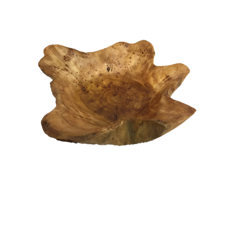 Bol décoratif en bois abstrait en bois brun Seppe, H 4 po x l 15 po x P 15 po