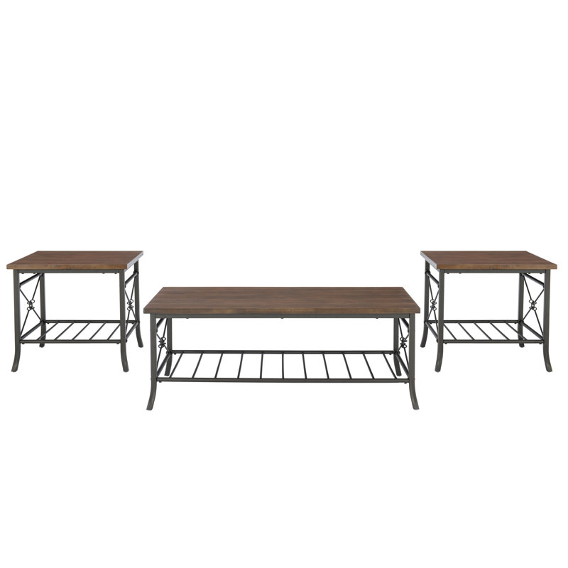 Ensemble de table de salon en bois 3 pièces avec base en métal Kamari, Brun