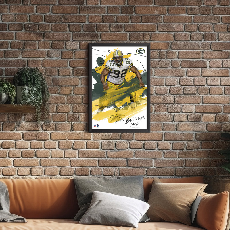Sporticulture NFL Green Bay Packers Reggie White 92, affiche encadrée style coup de pinceau, décoration murale, 51 x 63,5 cm (20 x 25 pouces), œuvre d'art pour les amateurs de cave
