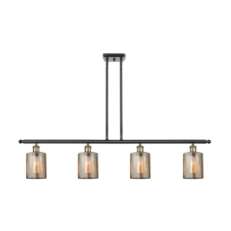 Luminaire suspendu linéaire à 4 lumières pour îlot de cuisine Leilani, Ampoule non incluse, Mercure, Laiton antique noir