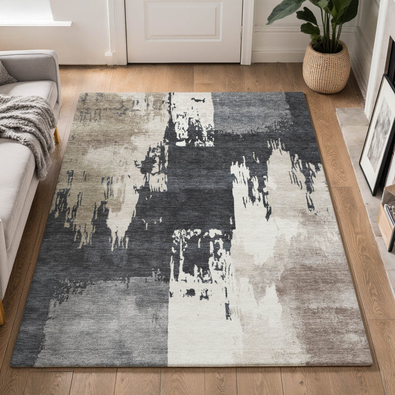 Premium Machine Washable Mayfield AMF2347 Abstract Rug, Charcoal, 10' x 14'