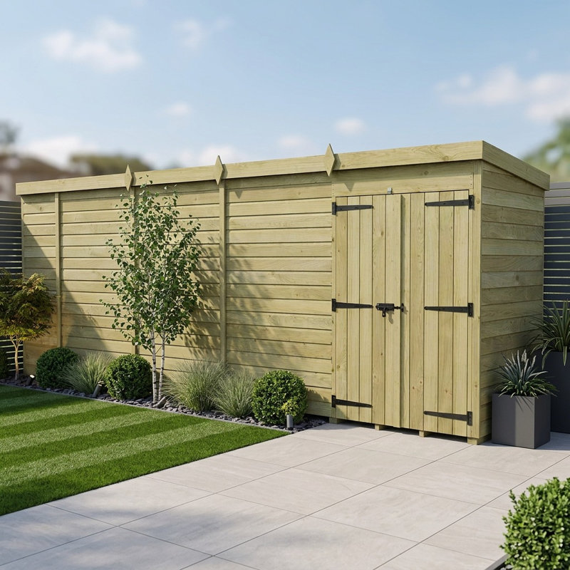 Total Sheds 19ft x 4ft Pent Garden Shed - Double Door - No Windows - Pressure Treated Timber - UK Manufactured