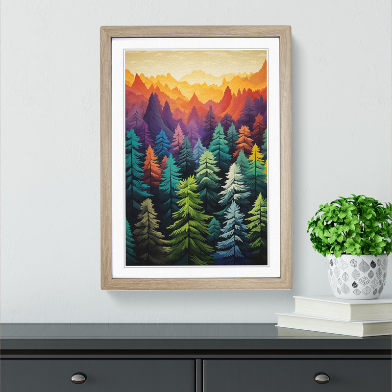 Pine Tree Colour Field - Single Picture Frame Print on Wood, Oak Framed, 64cm H x 46cm W x 2cm D