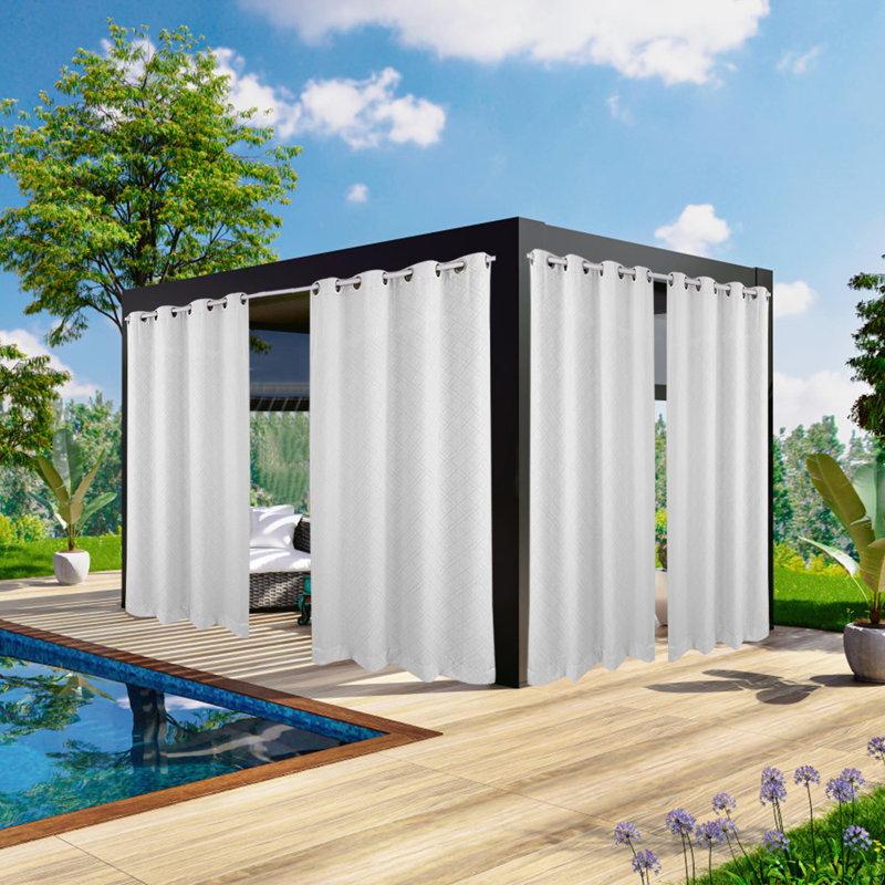 Rideau de terrasse extérieur imperméable Lakyshia, L 52 po x L 94 po, Blanc