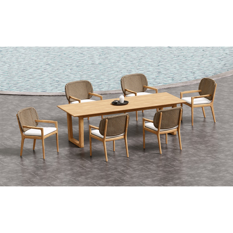 Ensemble de salle à manger en bois de teck Grade-A: table rectangulaire de 98 po et fauteuils Akyee # 11AK3206, 6