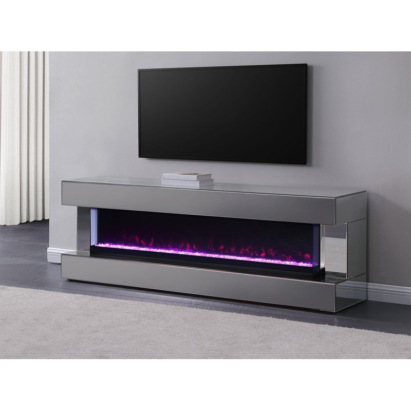 Meuble télé 71 po avec miroir visuel, Gris