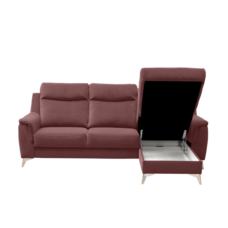 Izola 3 Seater Velvet Sofa Bed, Indian Rose, Right Hand Facing