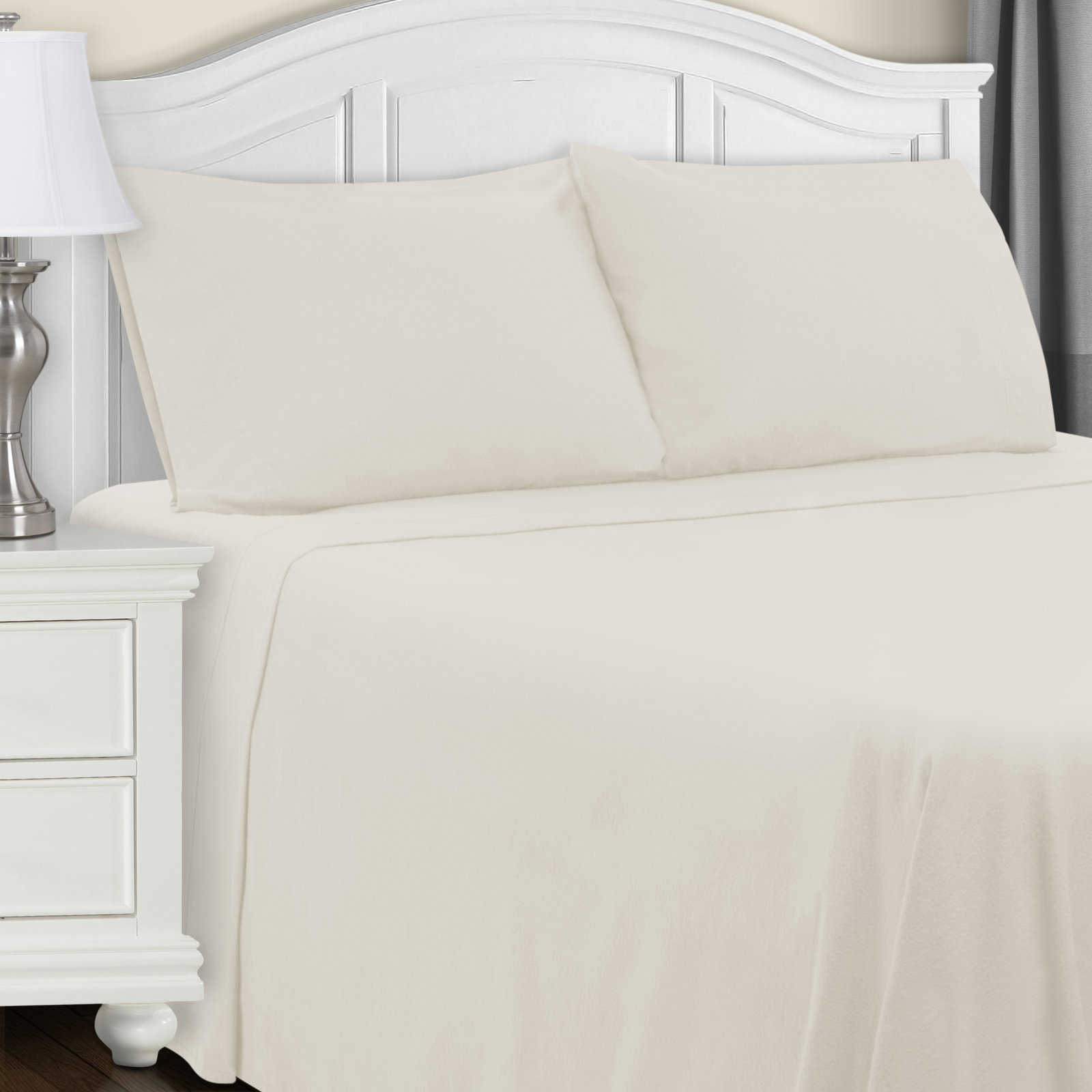 All-Season Breathable 100% Cotton Flannel Pillowcase Set, Ivory, Standard