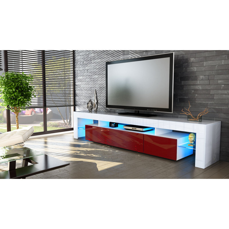 Akatlar Unfinished TV Stand for TVs up to 85", Yes, Matt White/Glossy Burgundy