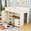 Lit mezzanine 3 tiroirs en bois avec garde-robe, bureau et tablettes-1787455226