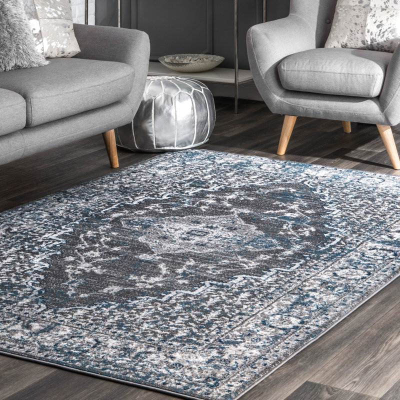 Tapis oriental gris / bleu Cyle, Rectangle 6 pi 7 po x 9 pi