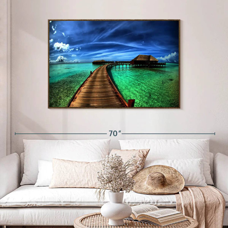 Maldives Bungalow Dock, 46 po x 31 po, Cadre flottant noyer