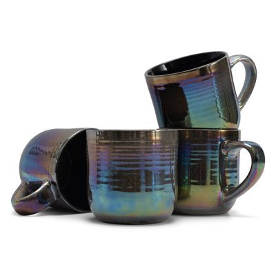 Ensemble de 4 tasses noires lustrées iridescentes 17 oz