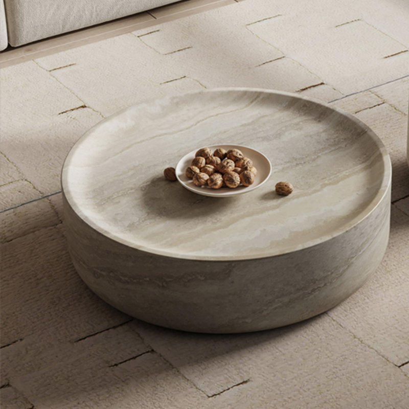 High-end cave stone round creative tea table, 11.81" H x 39.37" L x 39.37" W