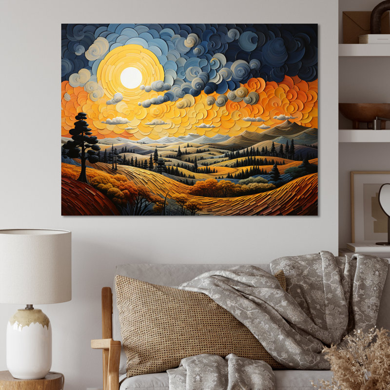 «Countryside Yellow and Blue Hills Patchwork I», reproduction sur toile, H 30 po x l 40 po x P 1,5 po, Toile tendue