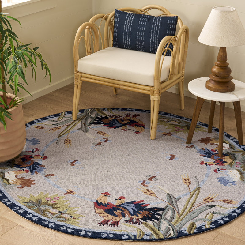 Kinchen Hand Hooked Wool Oriental Rug, Round 5'6"