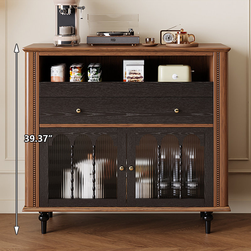 Retro Black Solid Wood Accent Cabinet, 39.37" H x 35.43" W x 15.75" D