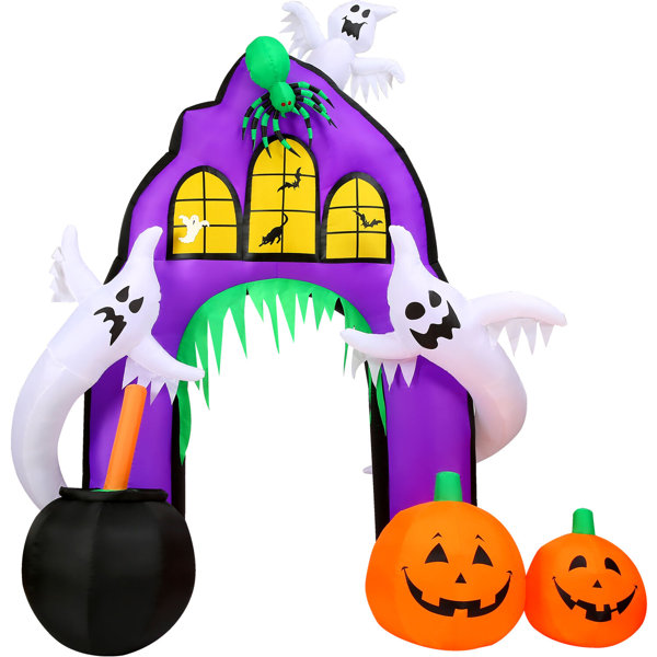 Haunted Hill Farm Yard 9-Ft. Pre-Lit Inflatable Ghost Pumpkin Arch ...