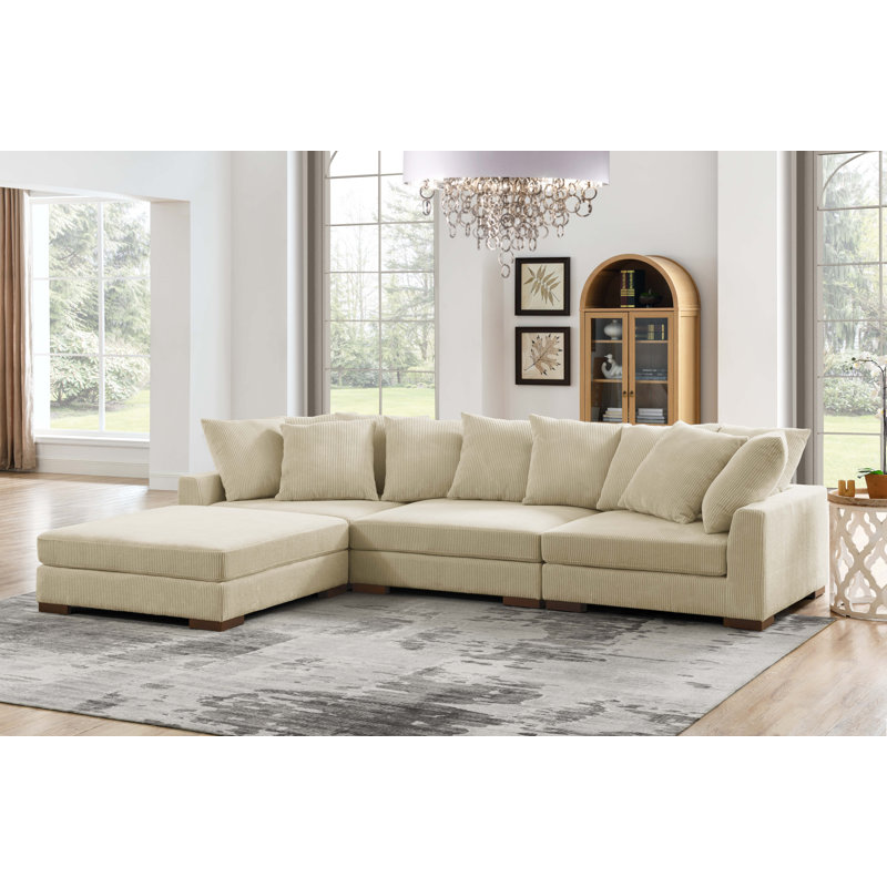 Canapé modulaire rembourré 4 pièces Aubriel, Velours côtelé beige