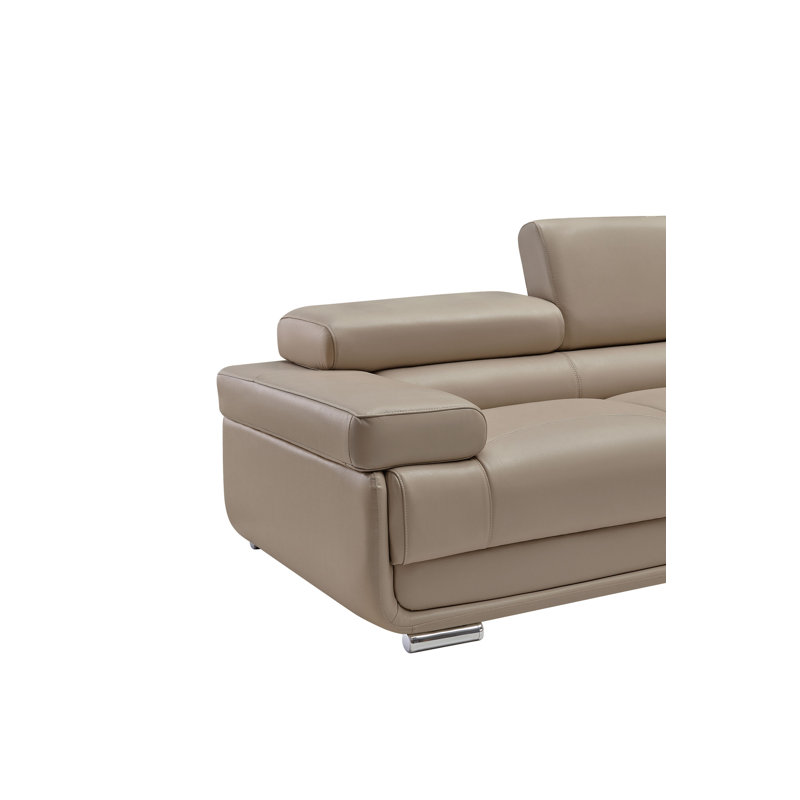 Crown Leather Sectional, Left- or Right-Facing Reversible, Champagne Beige Leather