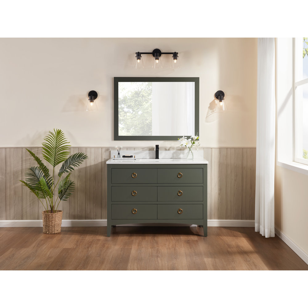 Teoni 48" Oak Single Bathroom Vanity, Pewter Green, Rose Gold