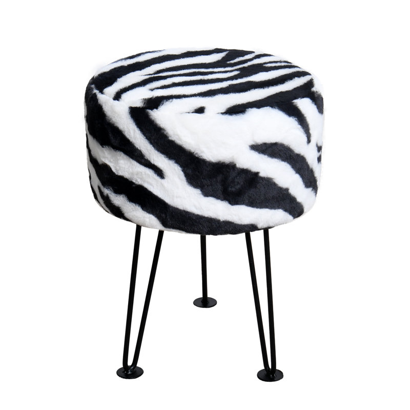 Cannock Upholstered Ottoman, Black/White Faux Fur