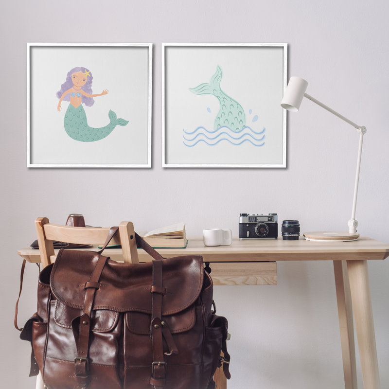 «Ocean Mermaid Splash», ensemble de 2 giclées par Carrie Cantwell, Giclée encadrée blanc bord de mer, H 24 po x l 24 po
