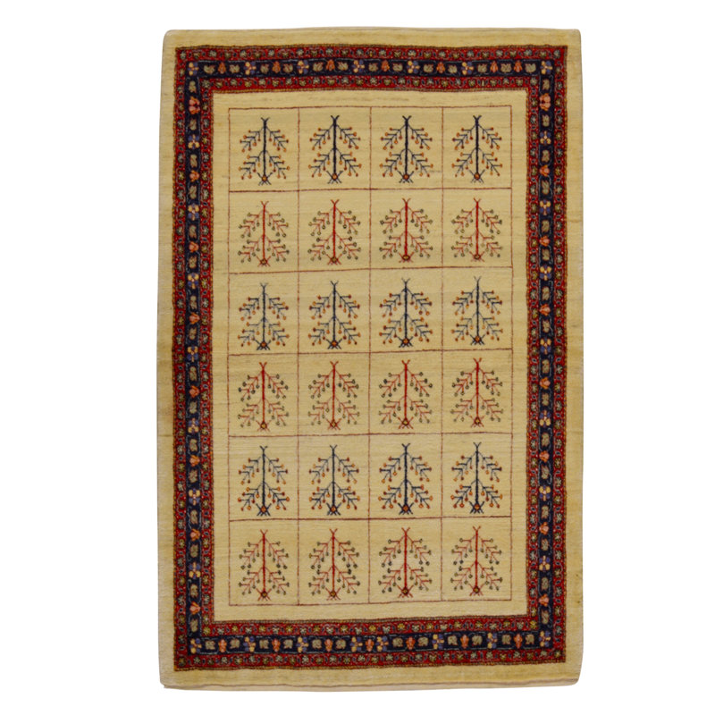 Tapis ivoire et vin noué à la main de haute qualité