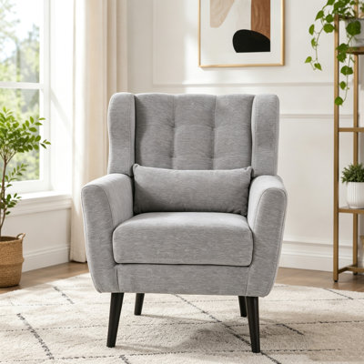 Fauteuil d'appoint gris moderne en chenille avec coussin lombaire