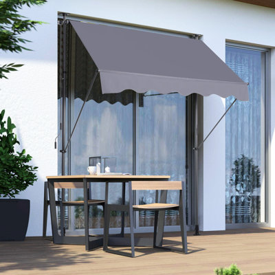 Auvent de patio en tissu 180G - Pare-soleil rétractable manuel pour auvent réglable pour l'extérieur sans vis avec rideau d'intimité