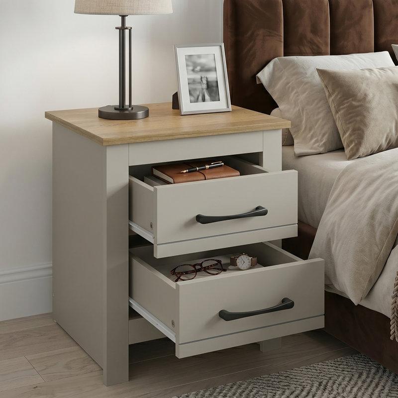 Limestone Manufactured Wood Bedside Table, Light Grey/Reviera Eichi