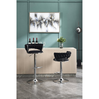 Tabourets de bar pivotants de 2, réglables en hauteur avec une base en métal, un siège en velours, convient aux bureaux modernes - tabourets 2 pièces noirs, base, réglables, simples pour divers espaces