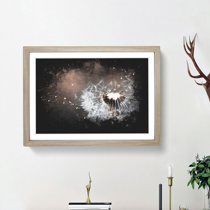 Floating Dandelion Seeds - Picture Frame Graphic Art Print, 33cm H x 45cm W x 2cm D, Oak Framed