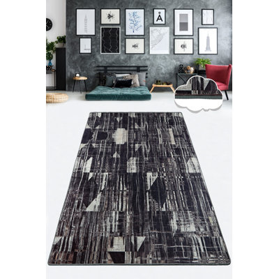 Tapis d'entrée antibactérien (3,3 x 9,8 pi), noir et blanc, 100% polyester | Épaisseur totale: 0,4 po | Dessous antidérapant, lavable à la machine, hauteur des poils doux: 0,2 po | Parfait pour les entrées modernes et les espaces de vie